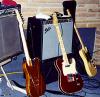 A collection of Teles.  That's Steve G's Danny Gatton Tele, and Steve W's custom Teles.  Amplifying the sound is a Roland JC-120 and a Fender Twin Reissue.